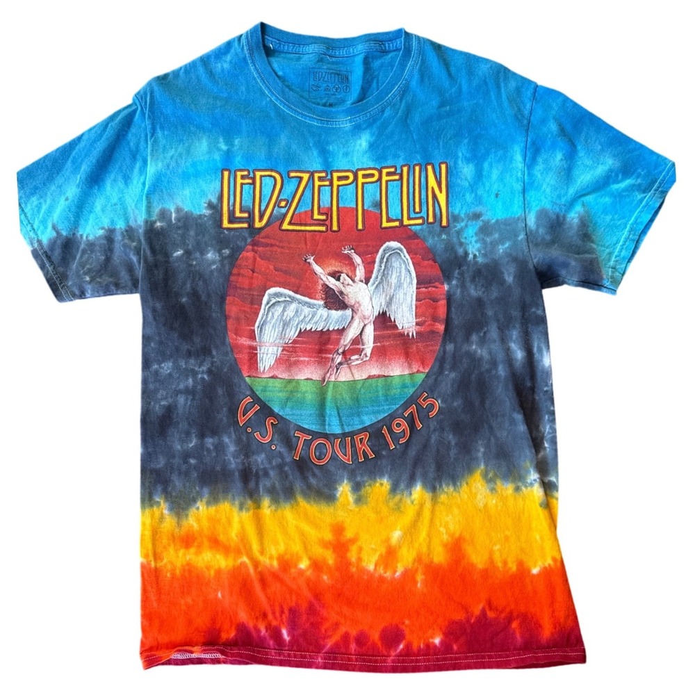 Led Zeppelin T-Shirt Mens Medium Blue Tie Dye U.S. Tour 1975 Graphic Tee